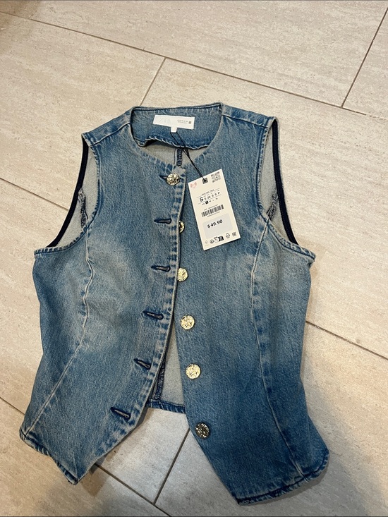 Zara Tops - Zara Blue Denim Button-Down Vest
